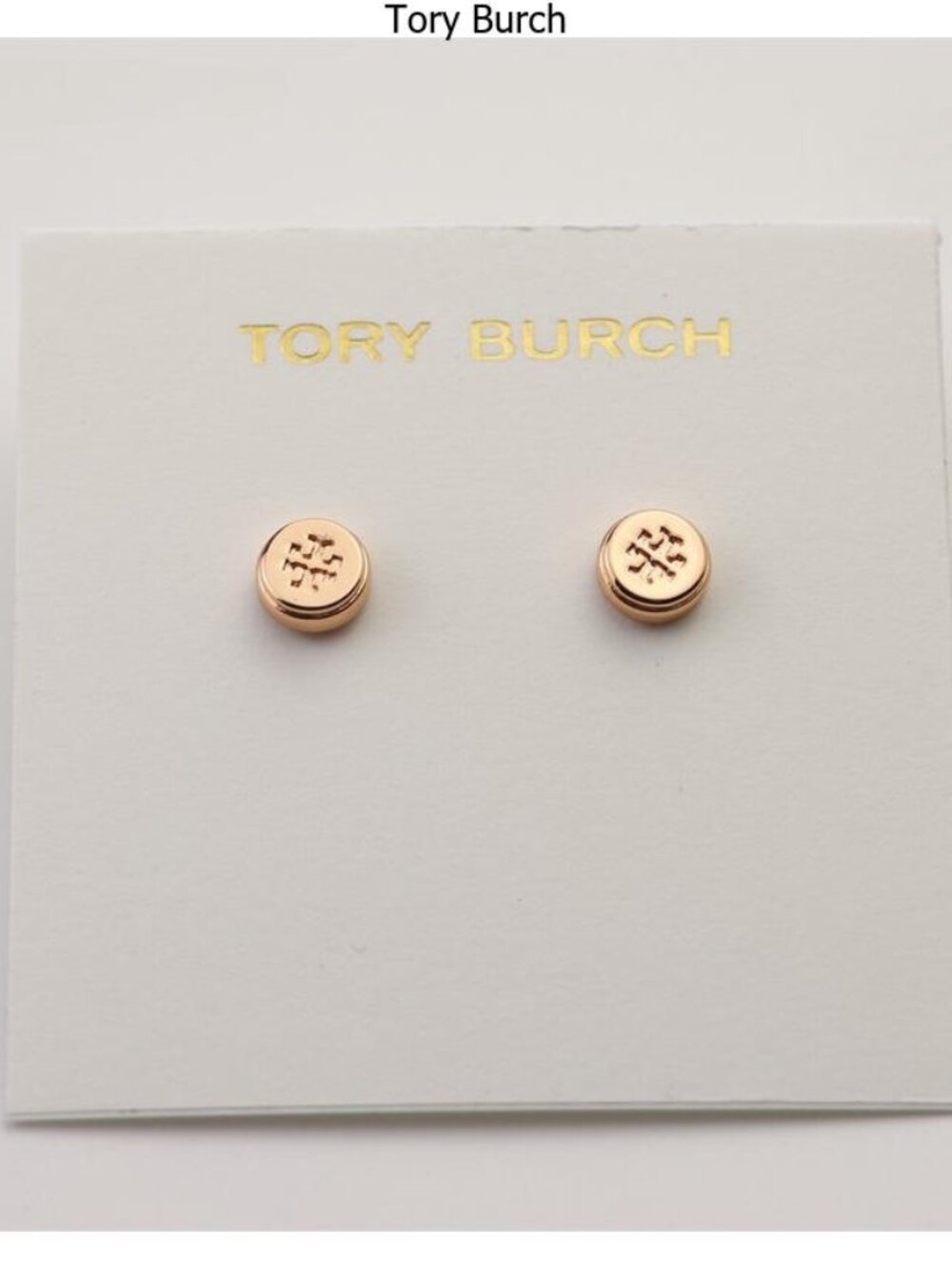 Tory Burch Rose Gold Logo Disc Stud Earrings